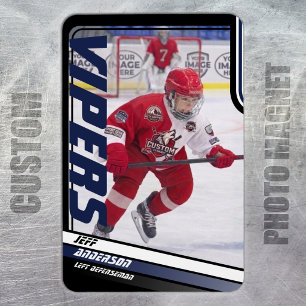Ímã de Foto de Hockey no Gelo Apex Azul Personaliz