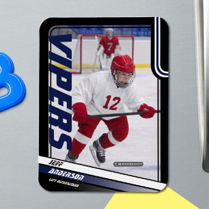 Ímã de Foto de Hockey no Gelo Apex Azul Personaliz