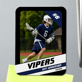 Ímã de Foto de Jogador de Lacrosse Azul Vibrante