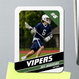 Ímã de Foto de Jogador de Lacrosse Branco Verde Vi