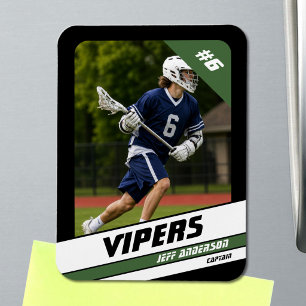 Ímã de Foto de Jogador de Lacrosse Verde Vigoroso