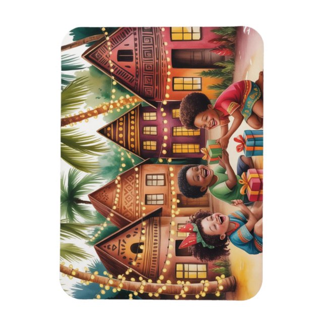 Ímã de Foto de Natal de Crianças Africanas (Vertical)