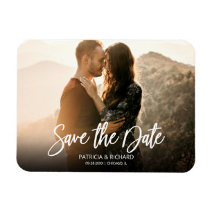 Ímã de Foto de Save the Date de Casamento com Letr