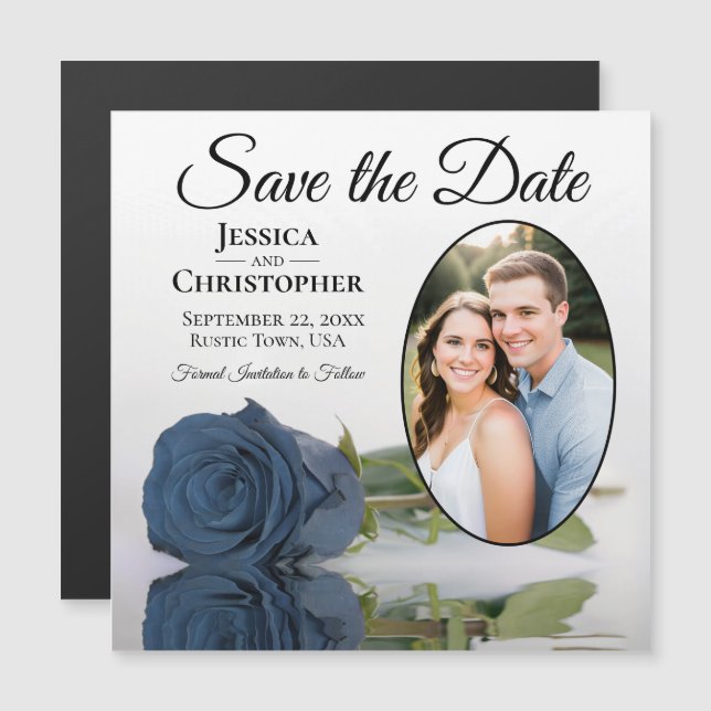 Ímã de Foto de Save The Date de Casamento com Rosa (Frente/Verso)