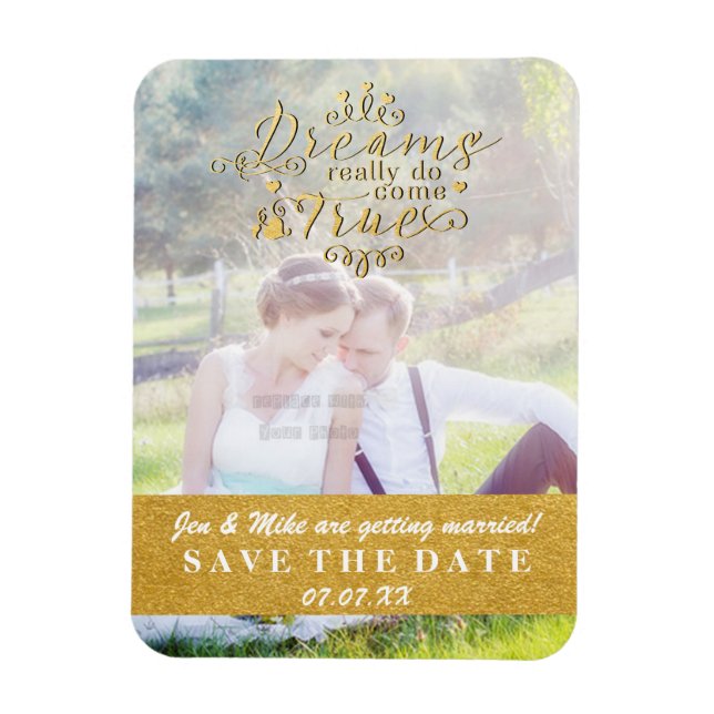 Ímã de Foto DREAMS COME TRUE Gold Save the Date (Vertical)