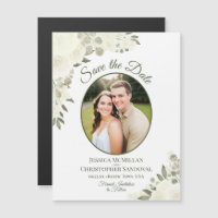 Ímã de Foto Oval de Save the Date Floral Branco Ma