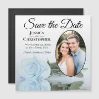 Ímã de Foto Oval Save The Date Rosa Azul Empoeirad