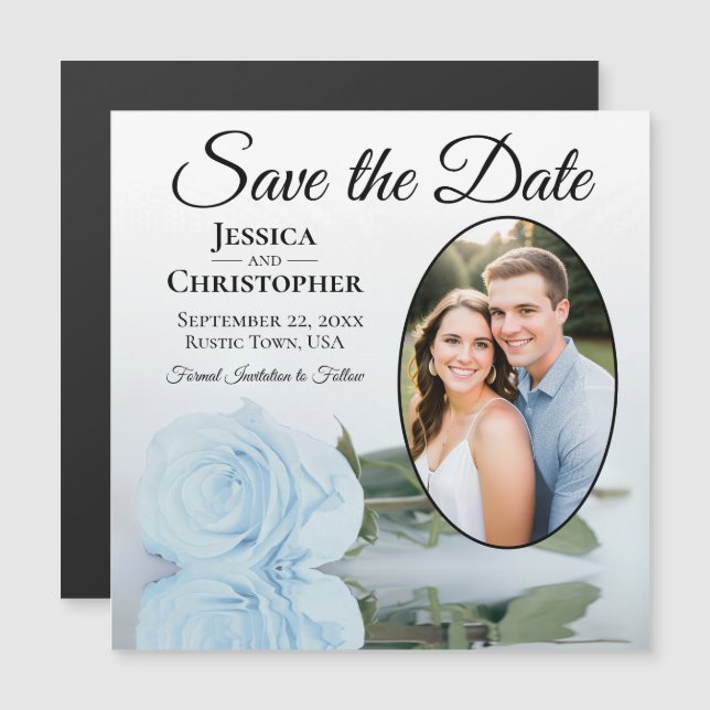Ímã de Foto Oval Save The Date Rosa Azul Empoeirad (Frente/Verso)