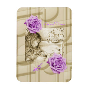 Ímã de Foto Rosa Roxa Vintage Carousel Dreams