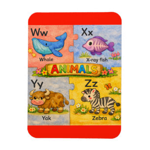 Ímã de Geladeira Alfabeto Animal Pré-Escolar W-Z