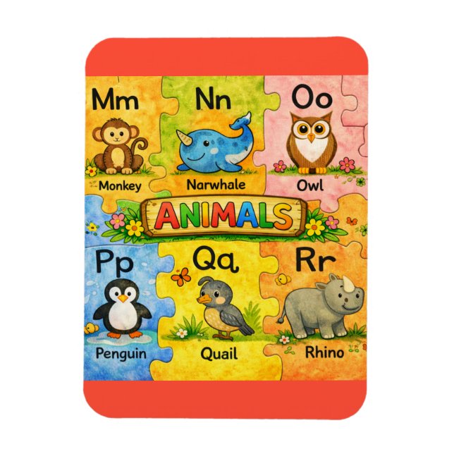 Ímã de Geladeira Alfabeto Animal Pré-K M-R (Vertical)