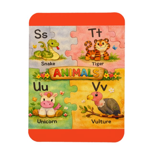 Ímã de Geladeira Alfabeto Animal Pré-K S-V (Vertical)