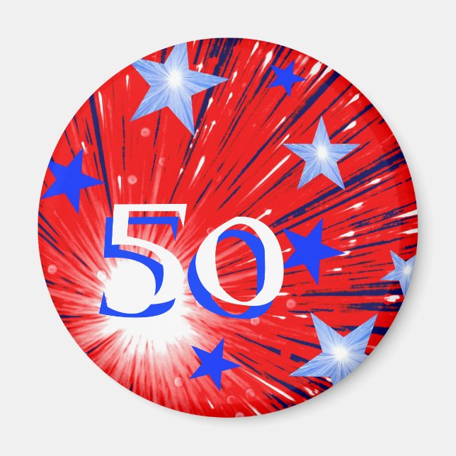 Imã de geladeira Azul Azul, Vermelho, Fogos de art (Frente)