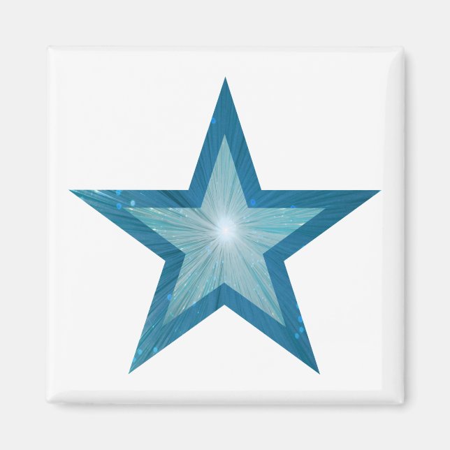 Imã de geladeira azul-estrela branco (Frente)