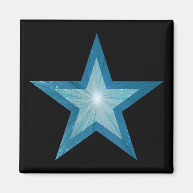 Imã de geladeira azul-estrela preto (Frente)