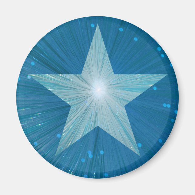 Imã de geladeira azul-estrela redonda (Frente)