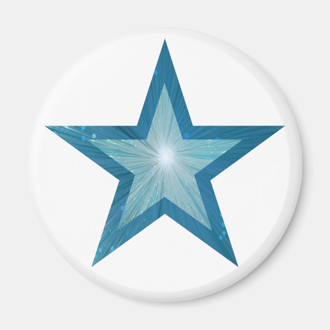 Imã de geladeira azul-estrela redonda branca (Frente)