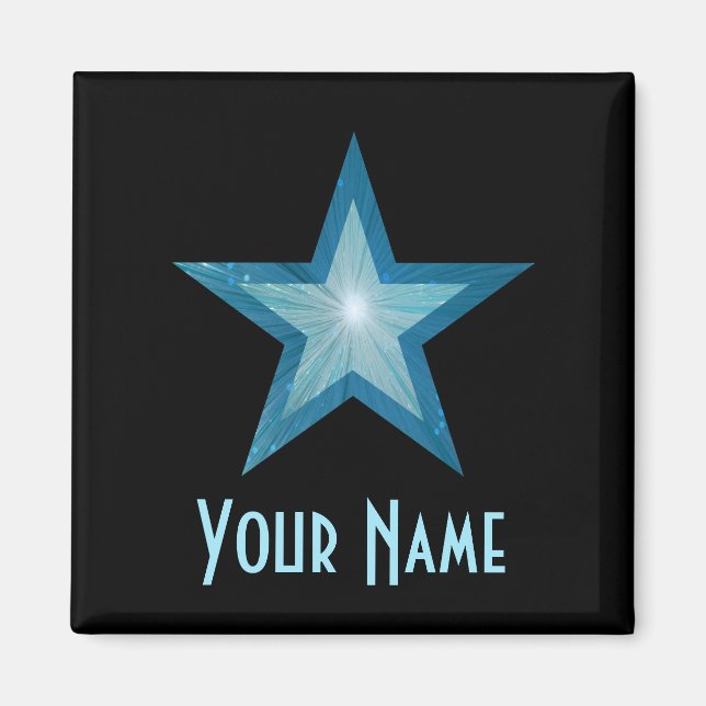 Imã de geladeira azul-estrela 'Seu nome' preto (Frente)