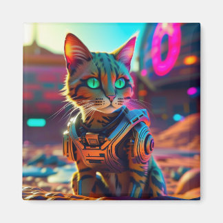 Imã de geladeira Cyberpunk Cat