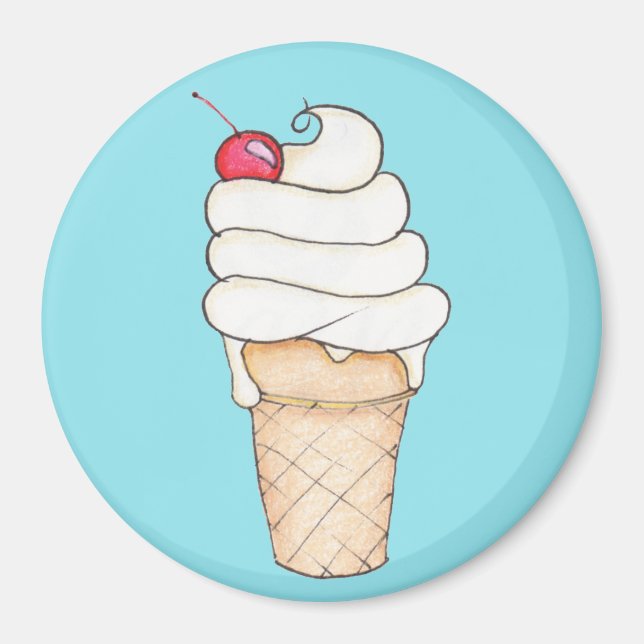 Imã de geladeira de Cone de Sorvete ilustrada (Frente)