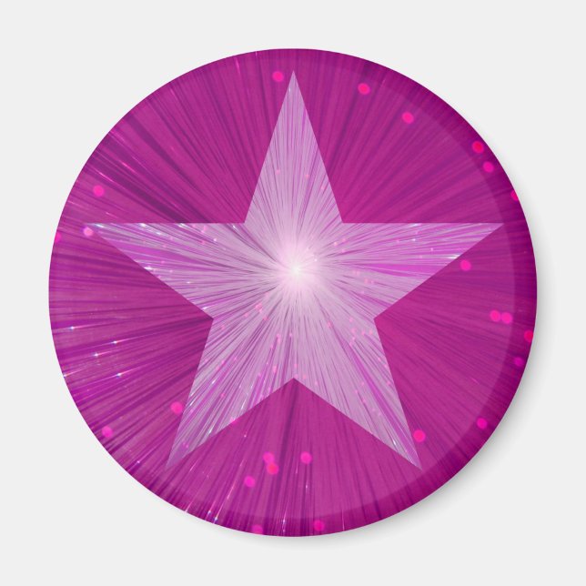 Imã de geladeira de estrelas rosa redonda (Frente)