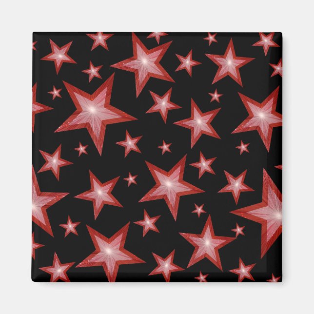 Imã de geladeira de estrelas vermelhas preto (Frente)