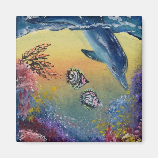 Imã de geladeira de golfinhos (Frente)