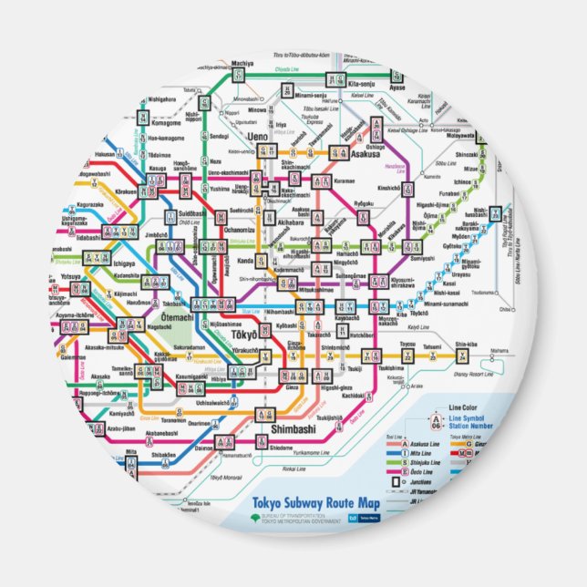 Imã de geladeira do Mapa do Metrô de Tóquio (Frente)