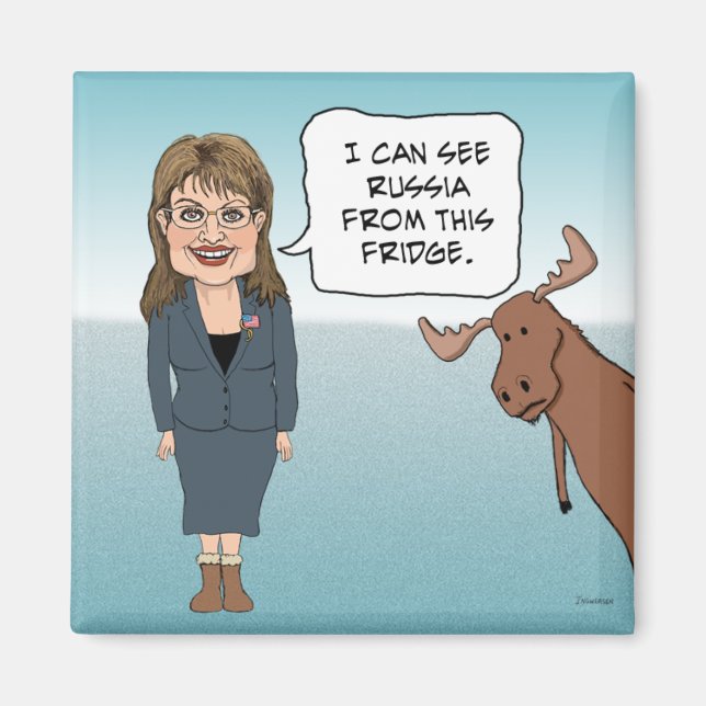 Imã de geladeira engraçada: Sarah Palin Vê a Rússi (Frente)