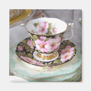 Imã de geladeira floral do teacup