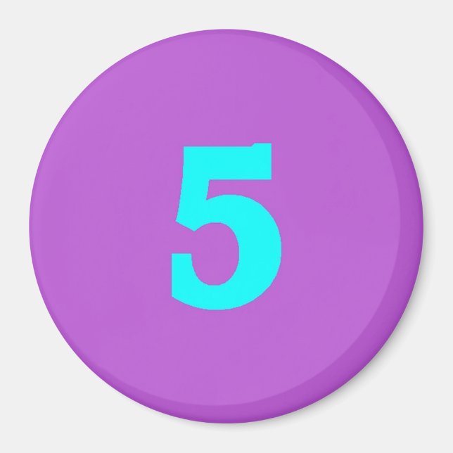 Imã de geladeira redonda - Número 5 - Turquesa/Vio (Frente)
