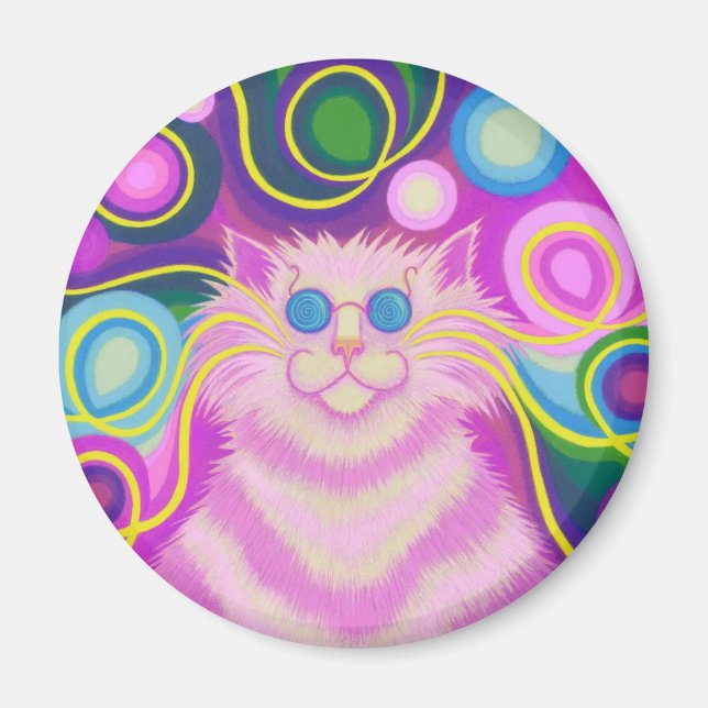 Imã de geladeira rosa psy-delic-cat (Frente)
