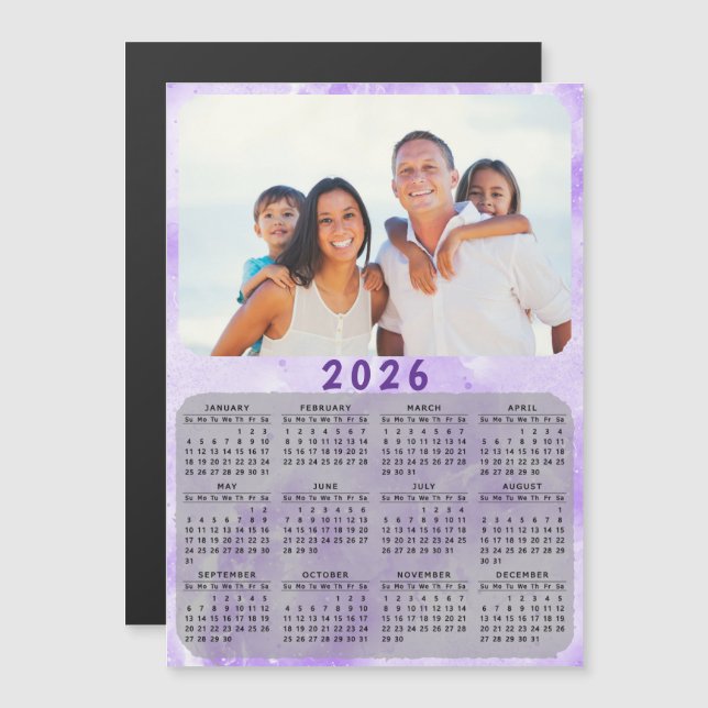 imã de geladeira Roxo da Família de Calendários 20 (Frente/Verso)