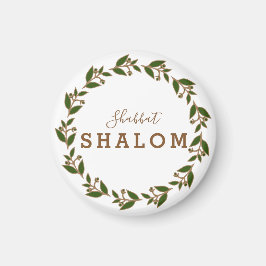 Imã de geladeira Shabbat Shalom Green Brown Wreath