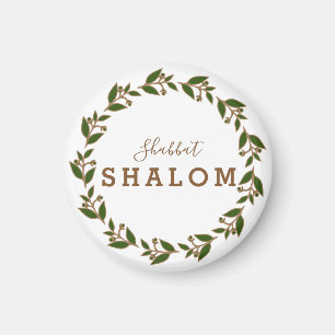Imã de geladeira Shabbat Shalom Green Brown Wreath