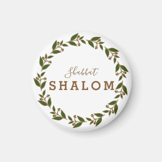 Imã de geladeira Shabbat Shalom Green Brown Wreath