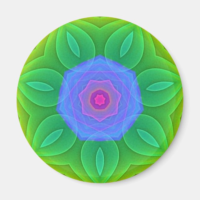Imã de geladeira verde azul Fractal Mandala (Frente)