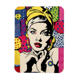 Ímã de impressão de retrato de mulher em arte pop 