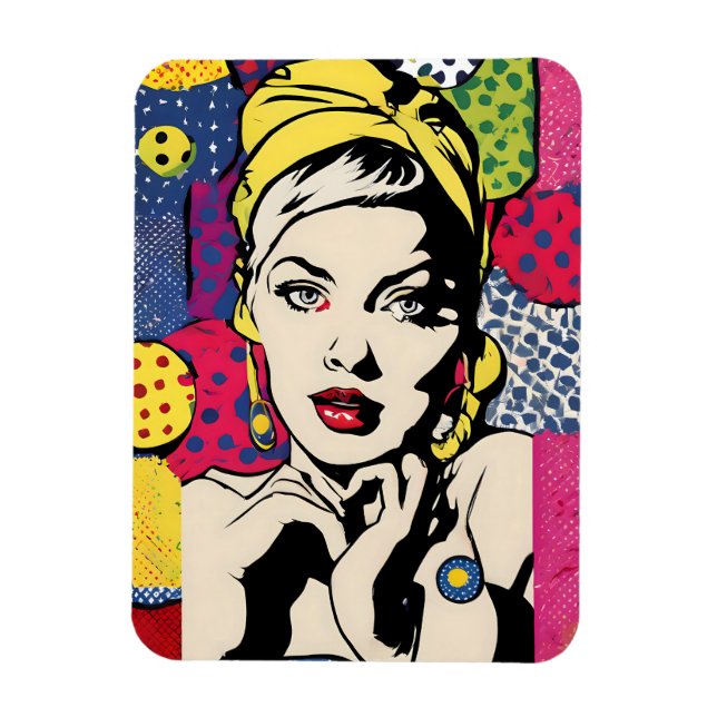 Ímã de impressão de retrato de mulher em arte pop  (Vertical)