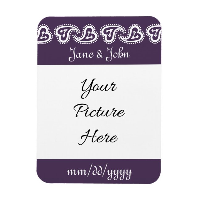 Ímã de Lembrete Corações Paisley em Roxo (Vertical)