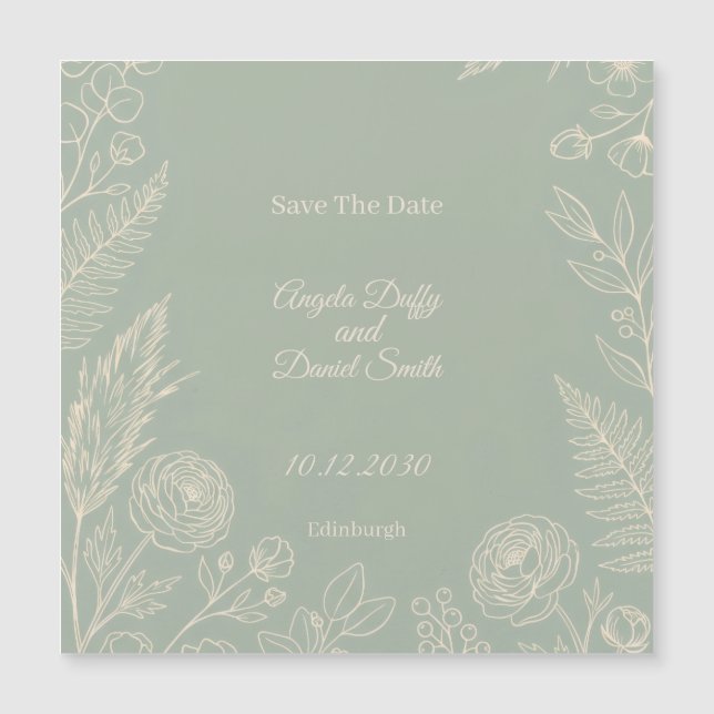 Ímã de Linha Verde Salvia Floral Save The Date (Frente)