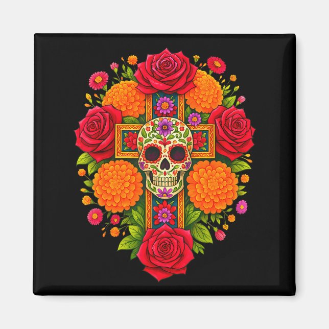 Imã De Los Muertos Day Of The Dead Sugar Skull Christi (Frente)