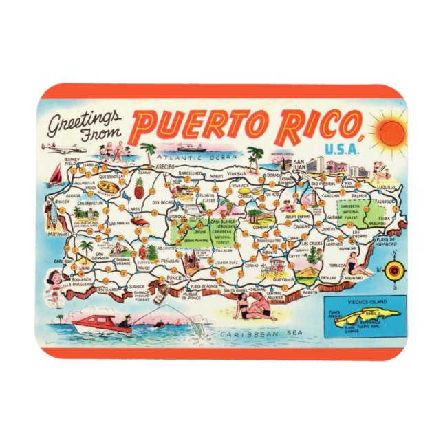 Ímã de Mapa Antigo de Porto Rico (Horizontal)