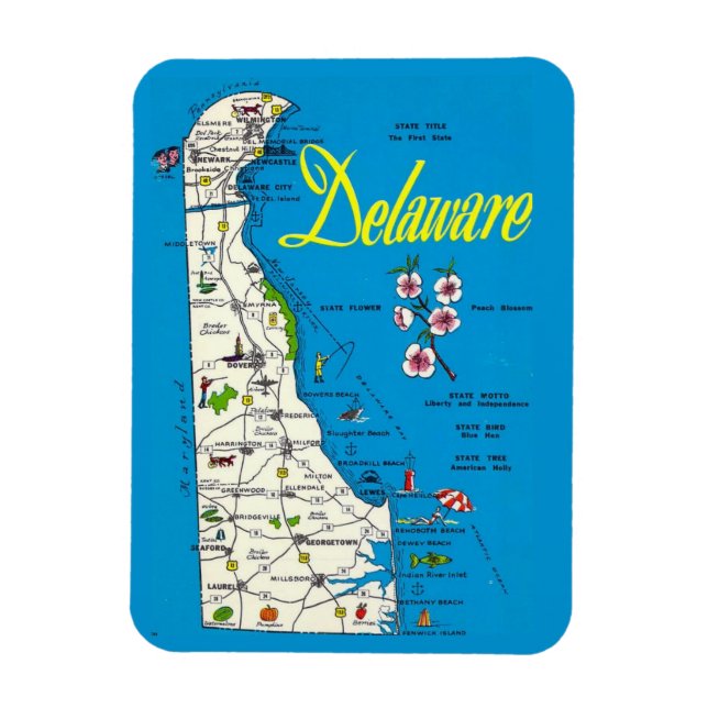 Ímã de Mapa de Delaware Muito Azul (Vertical)