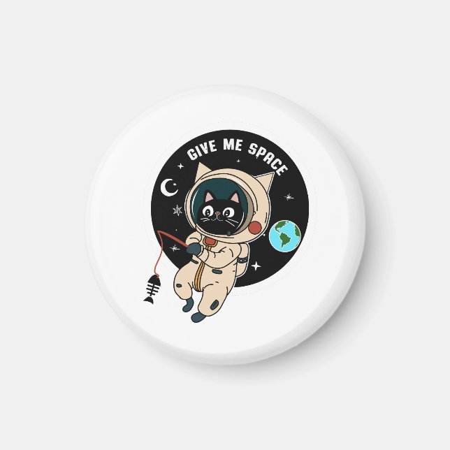 Imã Dê-Me Um Gato De Astronauta Engraçado No Espaço (Frente)