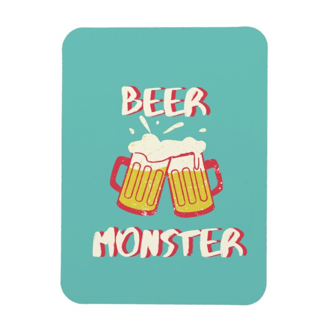 Ímã de Monstro de Cerveja com fundo Aquamarine (Vertical)
