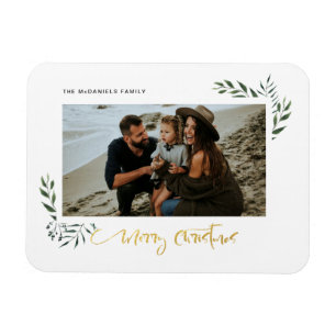 Ímã de Natal Alegre Dourado com Três Fotos de Féri