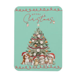 Ímã de Natal de Animais Fofos em Fundo Aqua