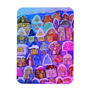 Ímã de Natal de Arte Popular de Aldeia de Inverno 