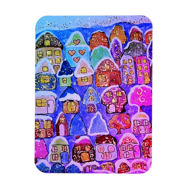 Ímã de Natal de Arte Popular de Aldeia de Inverno  (Vertical)